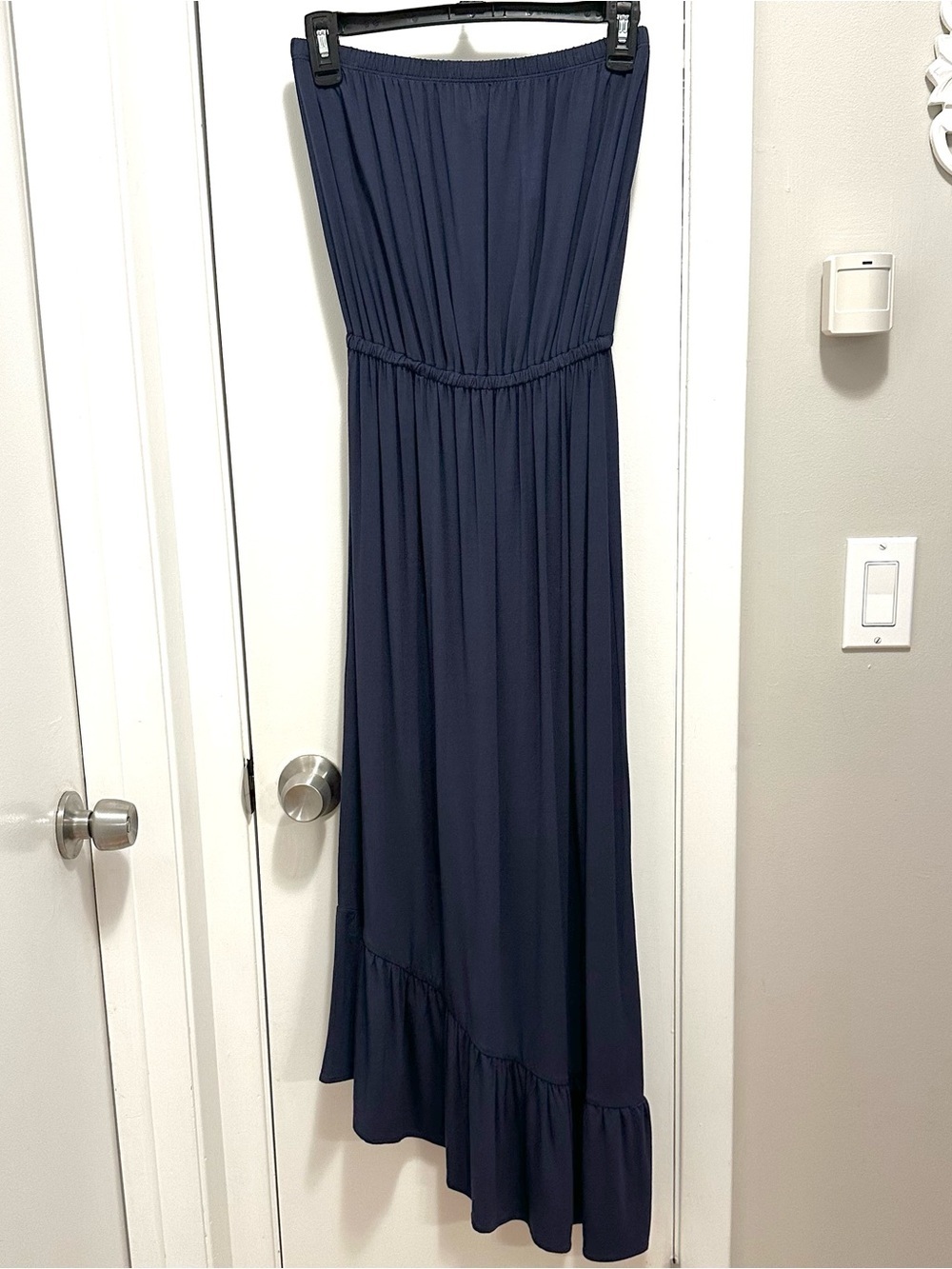 Lilly Pulitzer Navy Blue Strapless Midi Dress S Asymmetric Ruffle Hem Stretch - Picture 2 of 8
